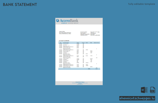 Liberia Access Kontoauszug Word.1 Beispielvorschau